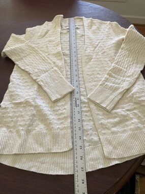 LOFT Cream Open-Front Cable Knit Cardigan